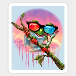 Cute Tree Froggy with 3D Glasses Hanging Out Magnet